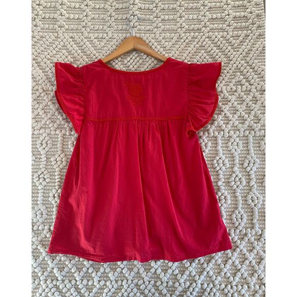 J.Marie Red Embroidered Flutter Sleeve Top Size XS - Picture 4 of 5